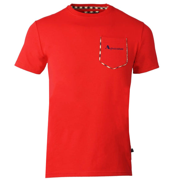 Aquascutum TSIA07 52 Check Pocket Trim Red T-Shirt